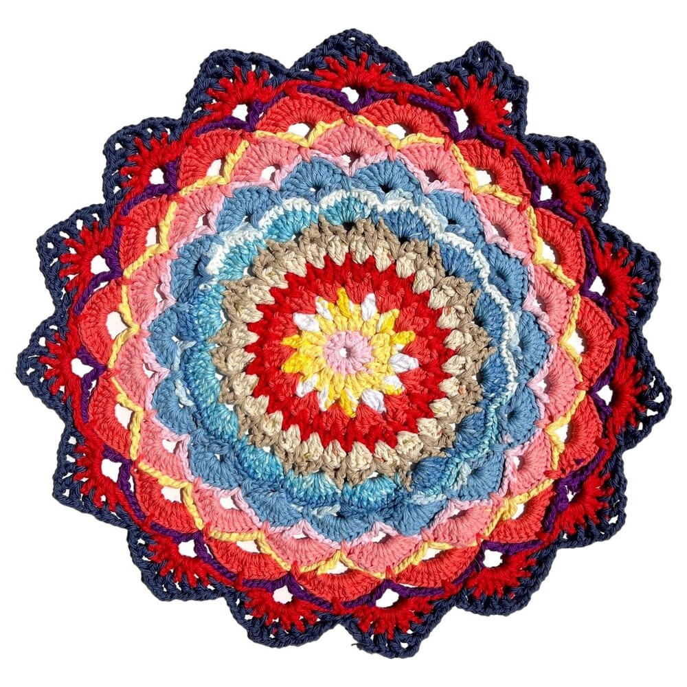 Handmade Crochet 15” Multi Color Mandala Sunrise Doily Table Top 100% Cotton